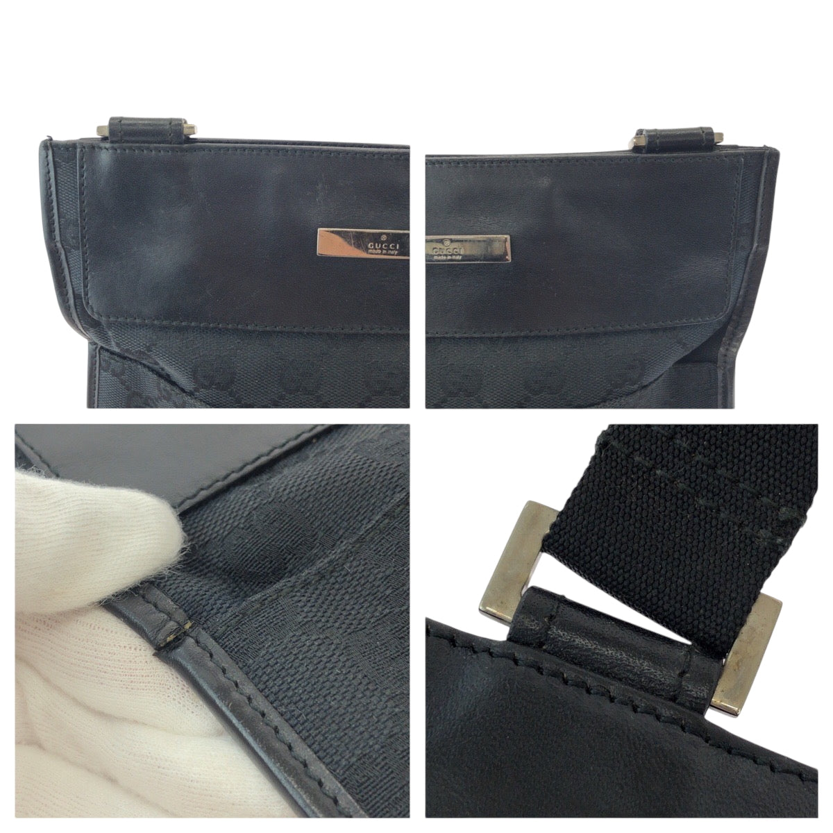 GUCCI Shoulder Bag 019 0348 GG canvas Black SilverMetal Shoulder Bag pochette Women Used Authentic
