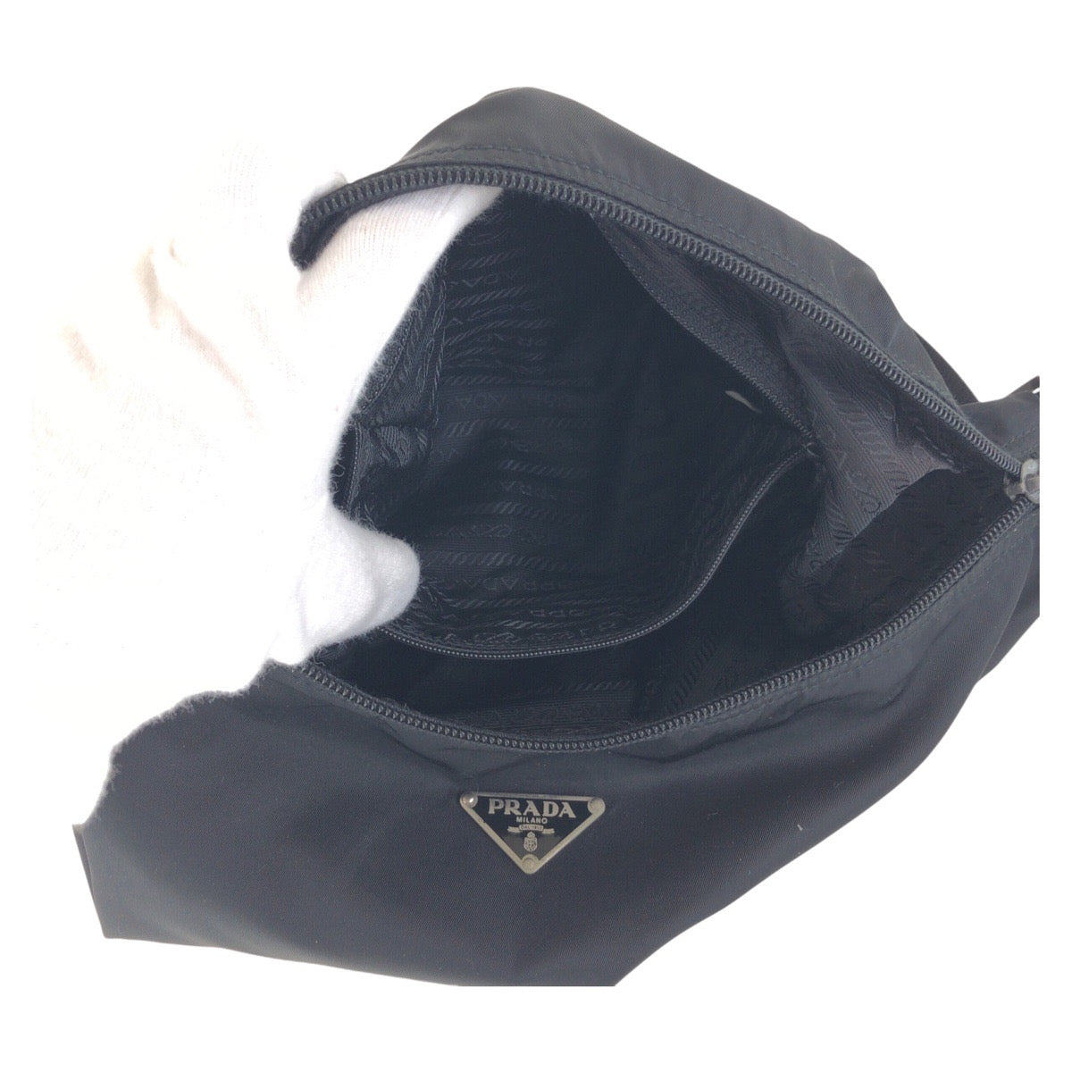 PRADA Shoulder Bag Nylon, Leather Black SilverMetal Shoulder Bag Messenger bag Test Triangle With logo Women Used Authentic