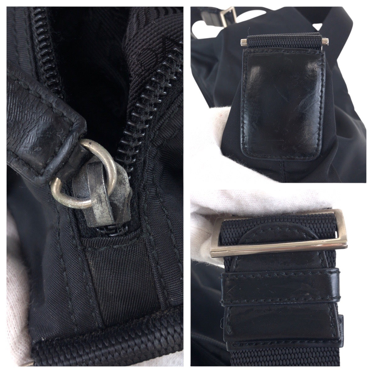 PRADA Shoulder Bag Nylon, Leather Black SilverMetal Shoulder Bag Messenger bag Test Triangle With logo Women Used Authentic