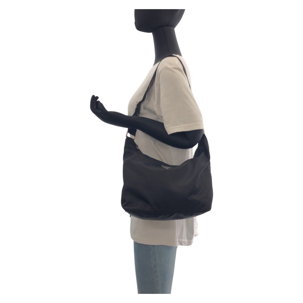 PRADA Shoulder Bag Nylon, Leather Black SilverMetal Shoulder Bag Messenger bag Test Triangle With logo Women Used Authentic
