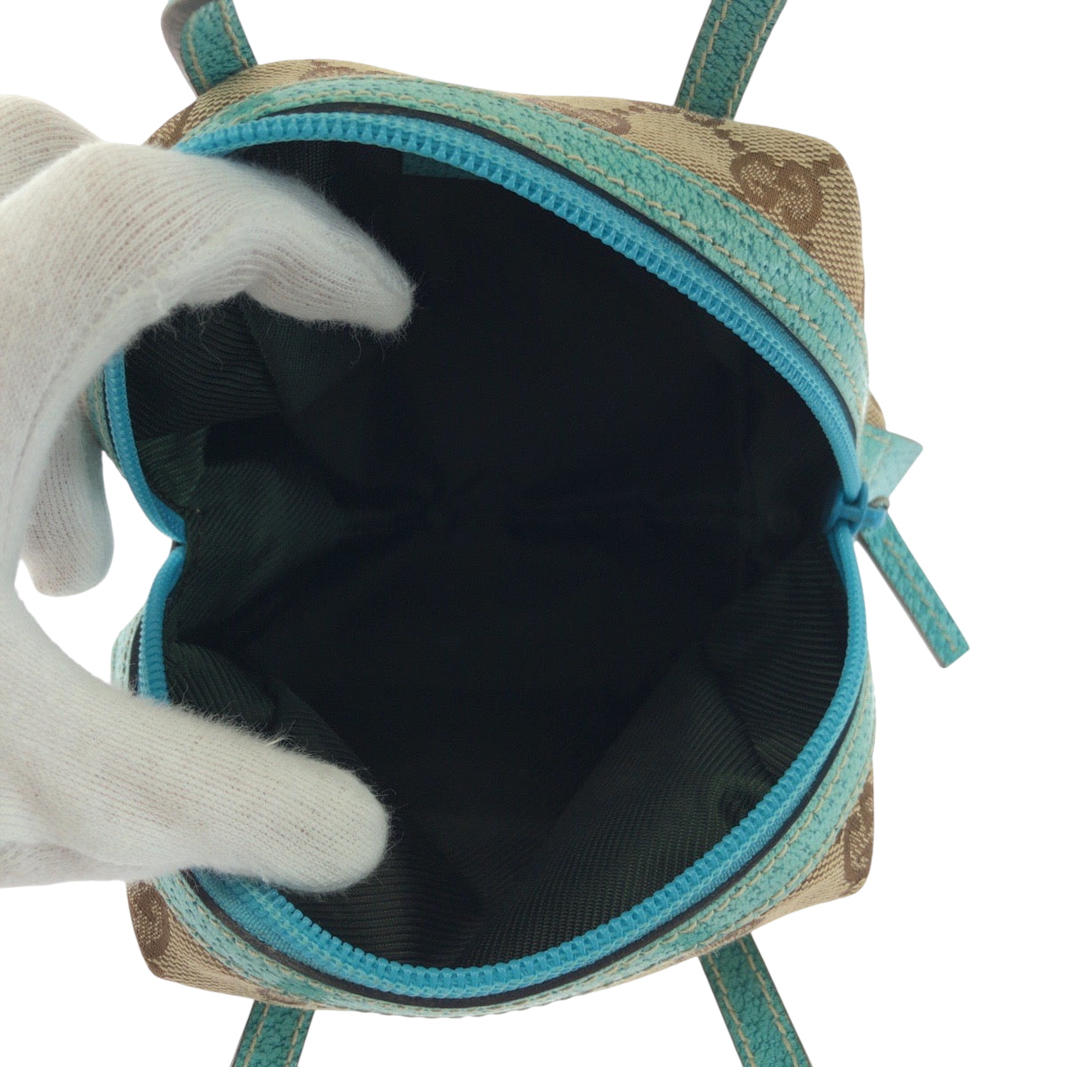 GUCCI Handbag 124541 GG canvas Beige Turquoise Blue Blue Metal Handbag mini bag Women Used Authentic