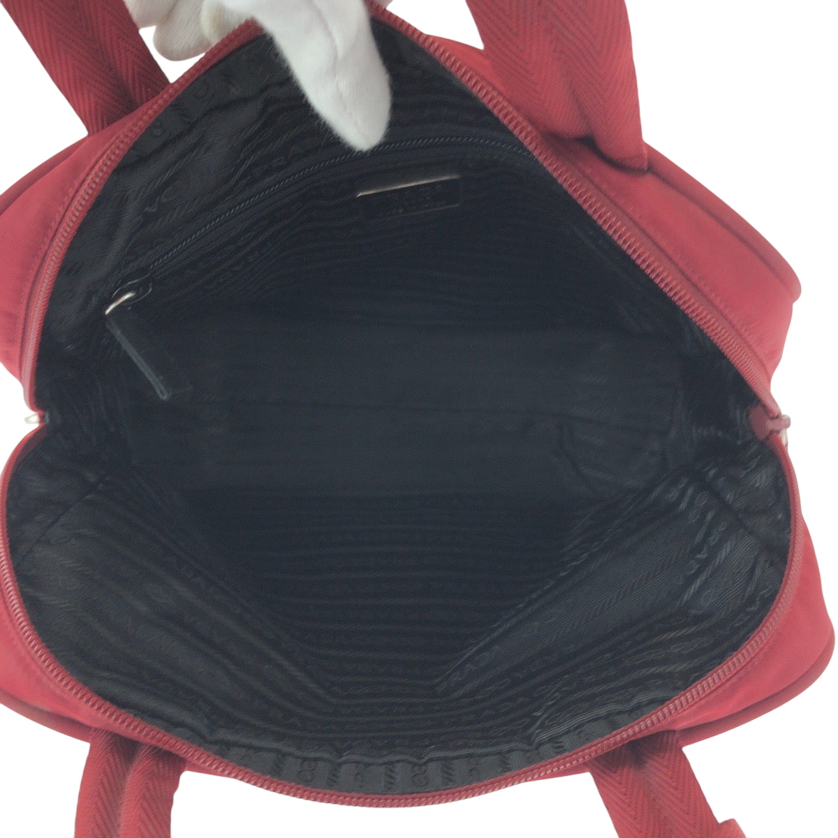PRADA Tote Bag B8495 Nylon Red Silver Metal Tote Bag handbag Test Triangle With logo Women Used Authentic