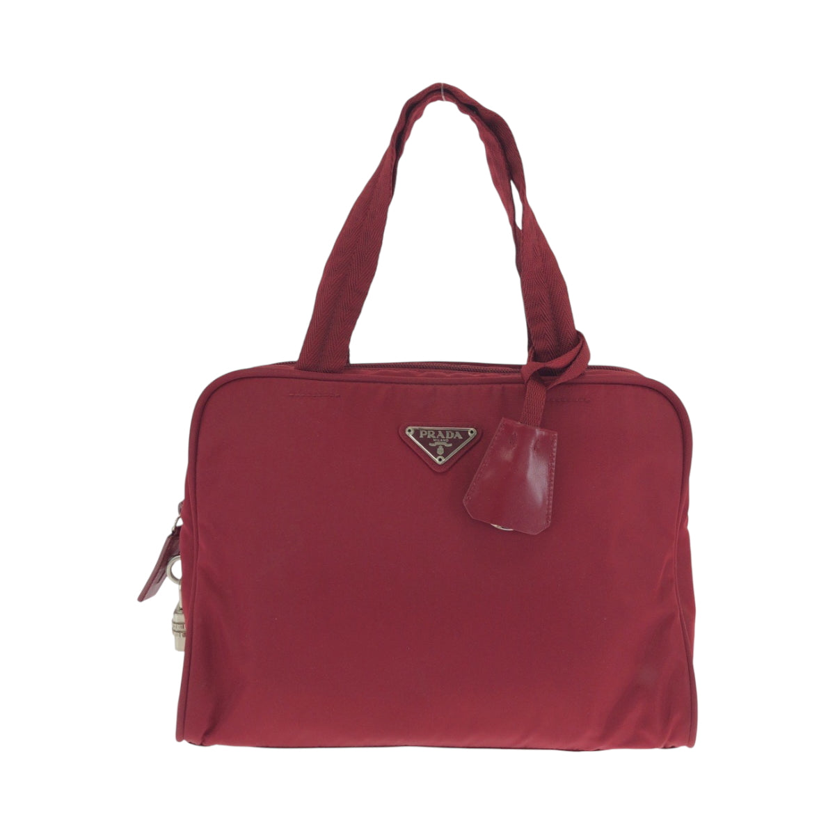 PRADA Tote Bag B8495 Nylon Red Silver Metal Tote Bag handbag Test Triangle With logo Women Used Authentic