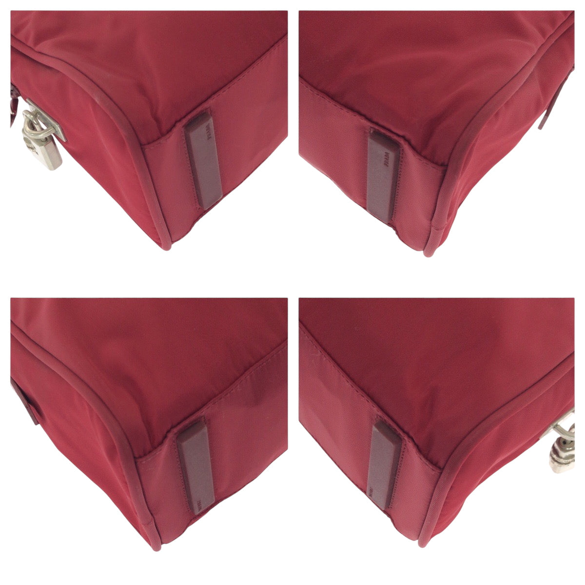 PRADA Tote Bag B8495 Nylon Red Silver Metal Tote Bag handbag Test Triangle With logo Women Used Authentic