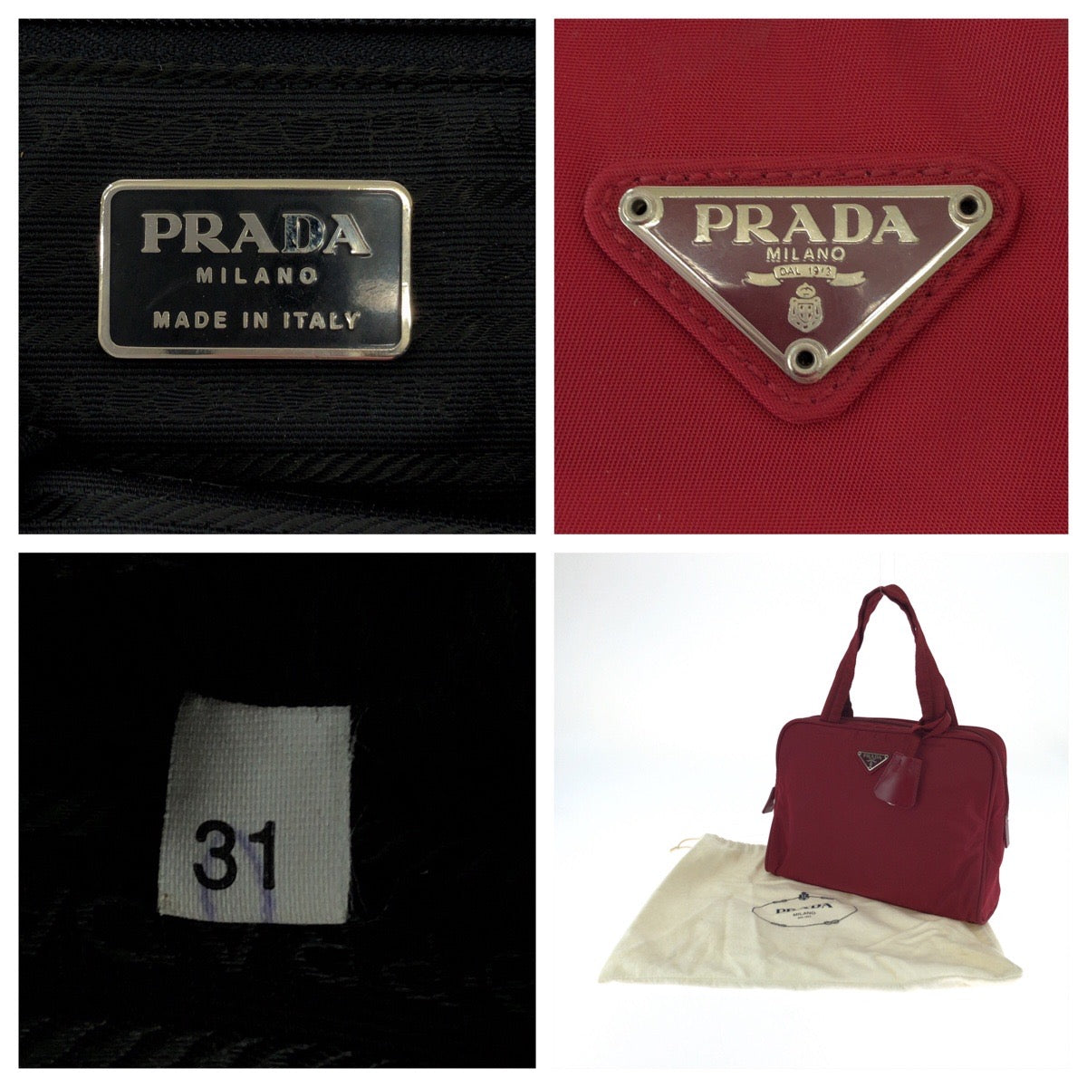 PRADA Tote Bag B8495 Nylon Red Silver Metal Tote Bag handbag Test Triangle With logo Women Used Authentic