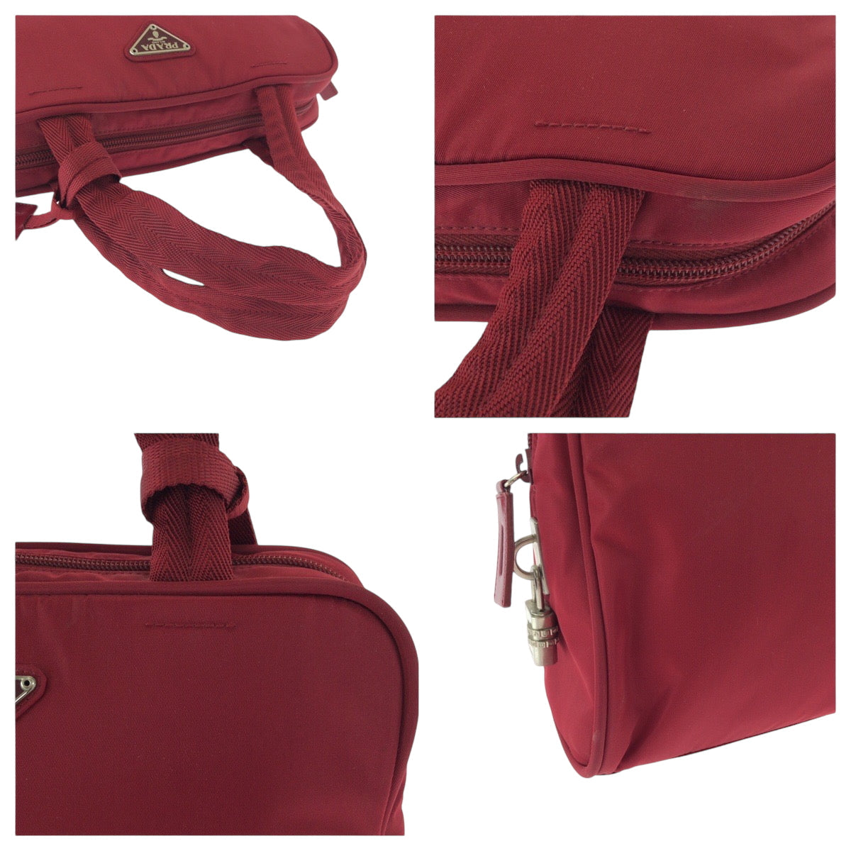 PRADA Tote Bag B8495 Nylon Red Silver Metal Tote Bag handbag Test Triangle With logo Women Used Authentic