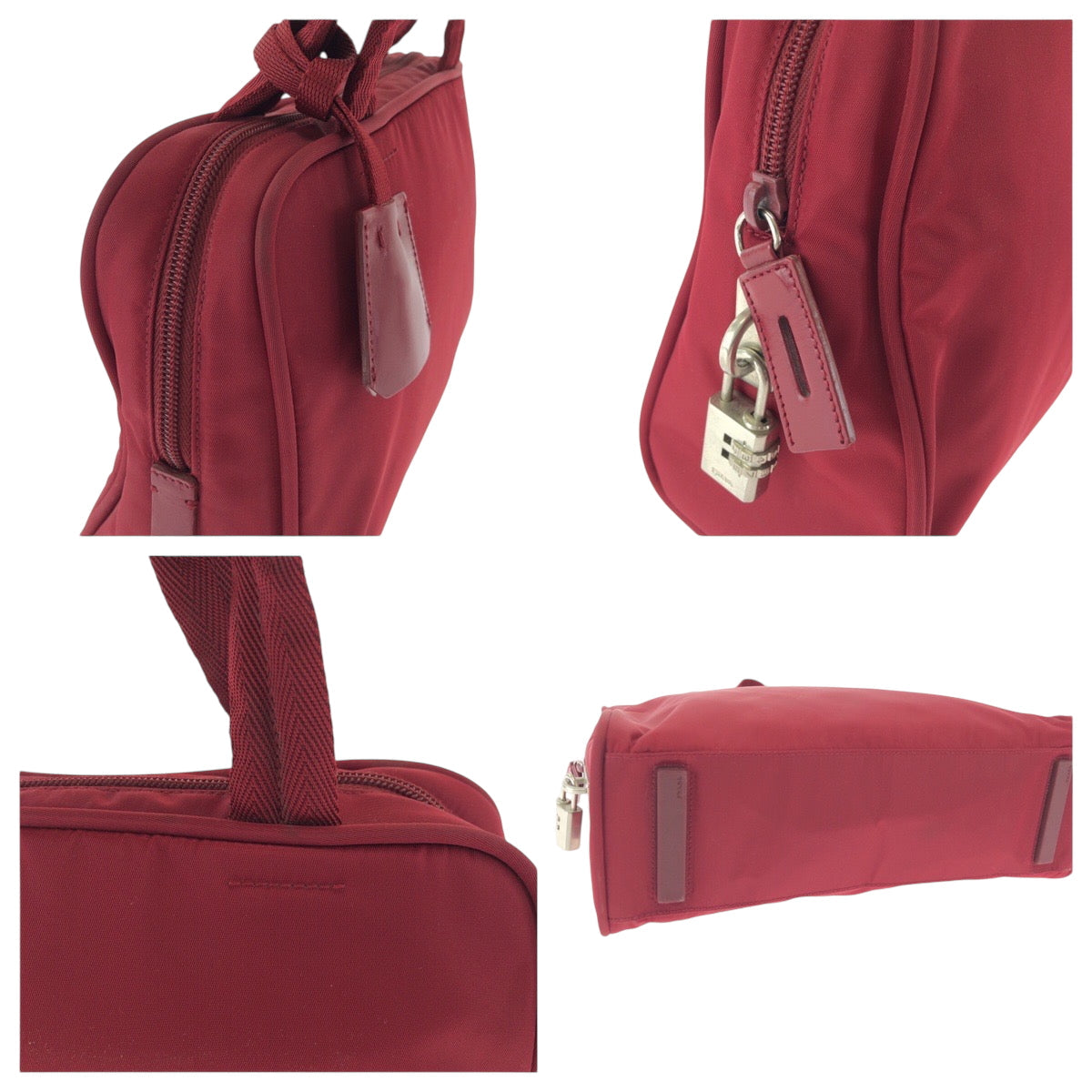 PRADA Tote Bag B8495 Nylon Red Silver Metal Tote Bag handbag Test Triangle With logo Women Used Authentic