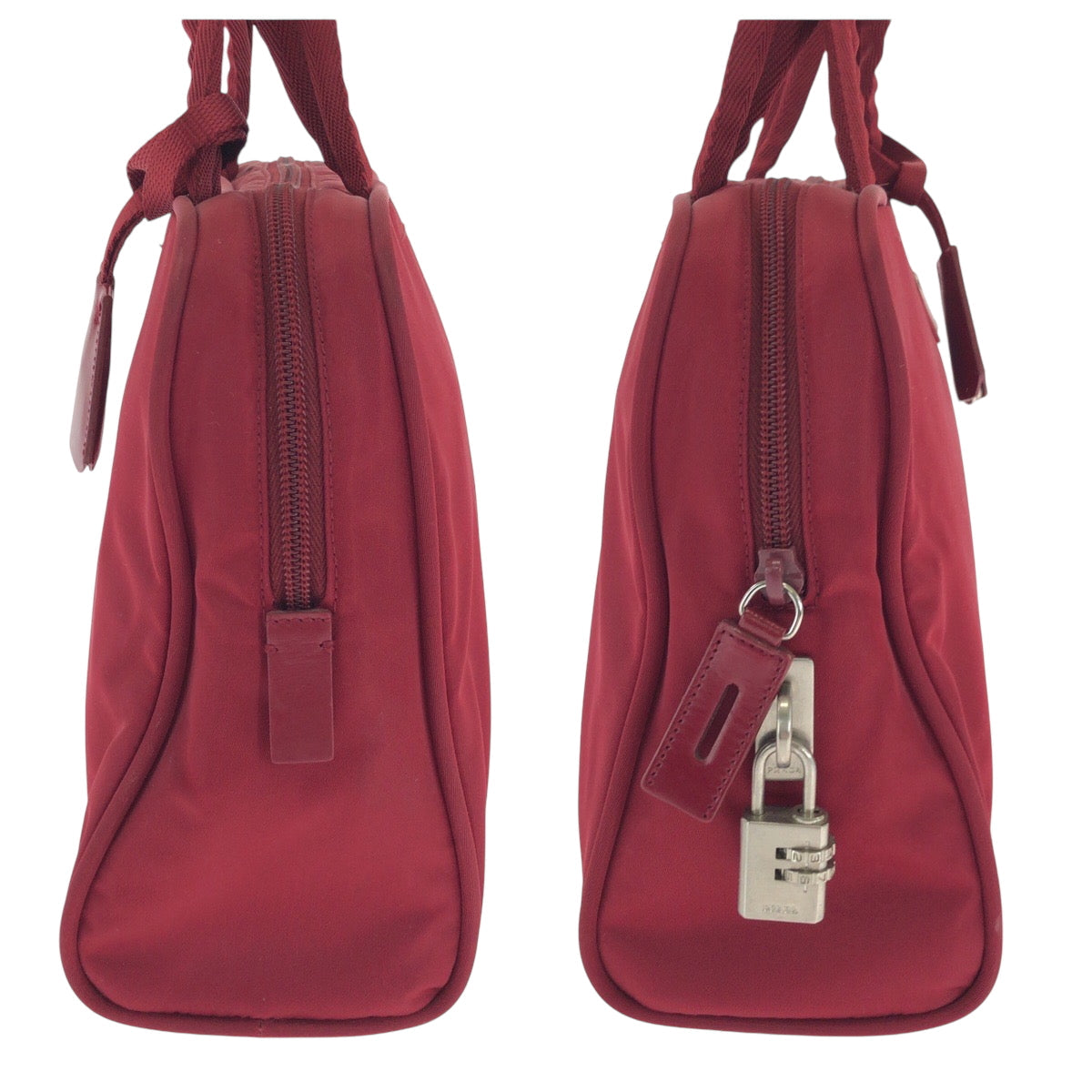 PRADA Tote Bag B8495 Nylon Red Silver Metal Tote Bag handbag Test Triangle With logo Women Used Authentic