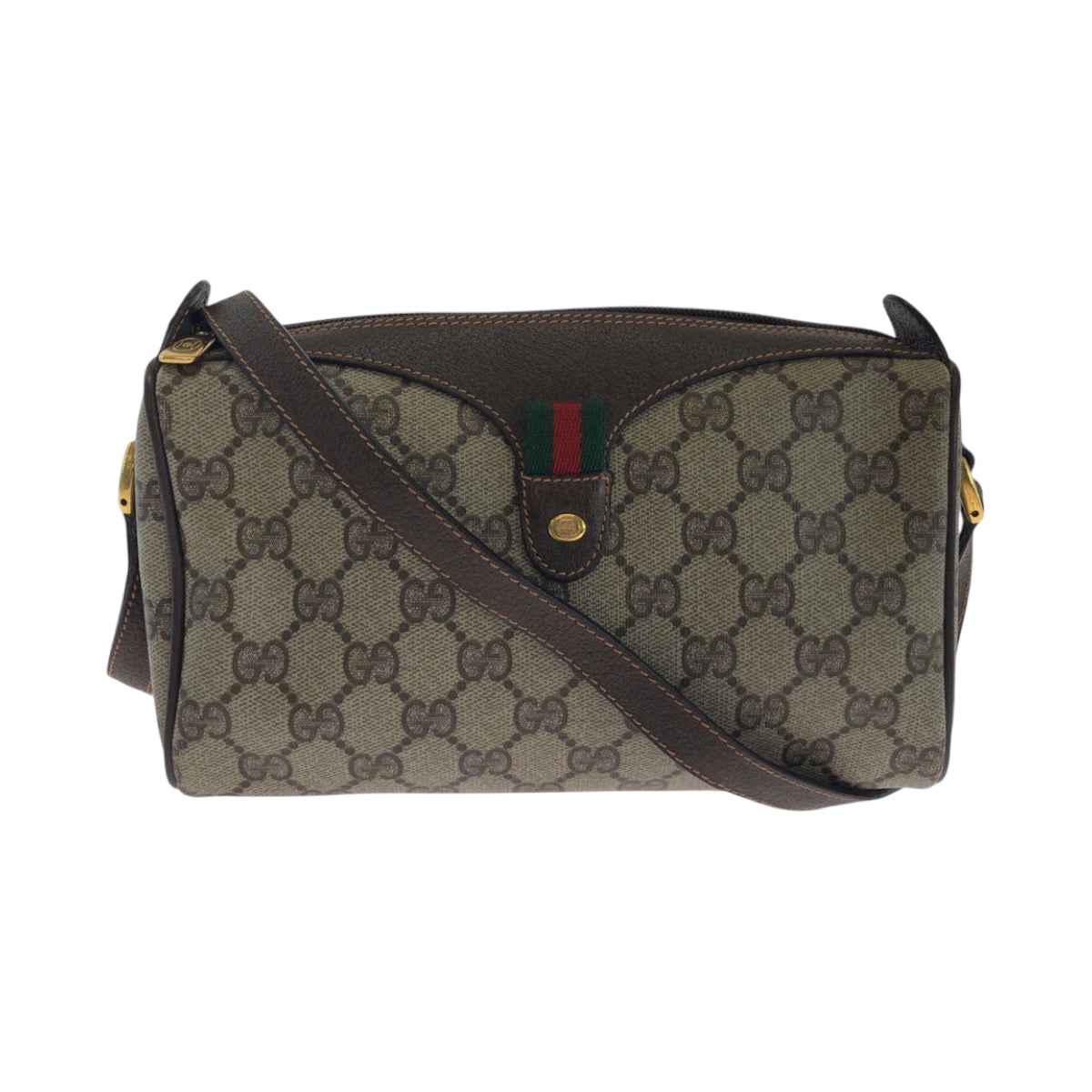 GUCCI Shoulder Bag 89 02 018 GG Supreme Canvas Beige Brown Gold Metal Shoulder Bag pochette Old Gucci Shelly Line Women Used Authentic