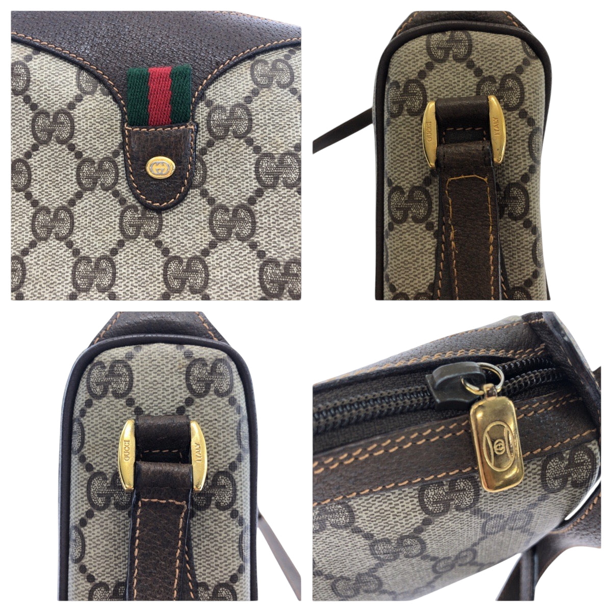 GUCCI Shoulder Bag 89 02 018 GG Supreme Canvas Beige Brown Gold Metal Shoulder Bag pochette Old Gucci Shelly Line Women Used Authentic