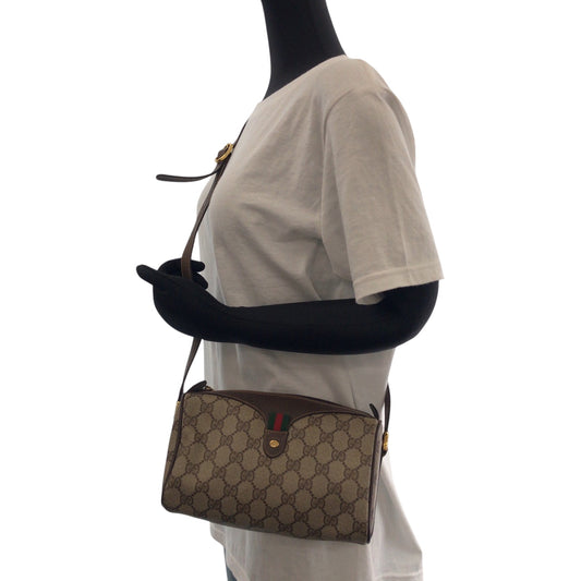 GUCCI Shoulder Bag 89 02 018 GG Supreme Canvas Beige Brown Gold Metal Shoulder Bag pochette Old Gucci Shelly Line Women Used Authentic