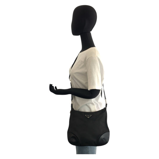 PRADA Shoulder Bag Nylon Black SilverMetal Test Triangle With logo