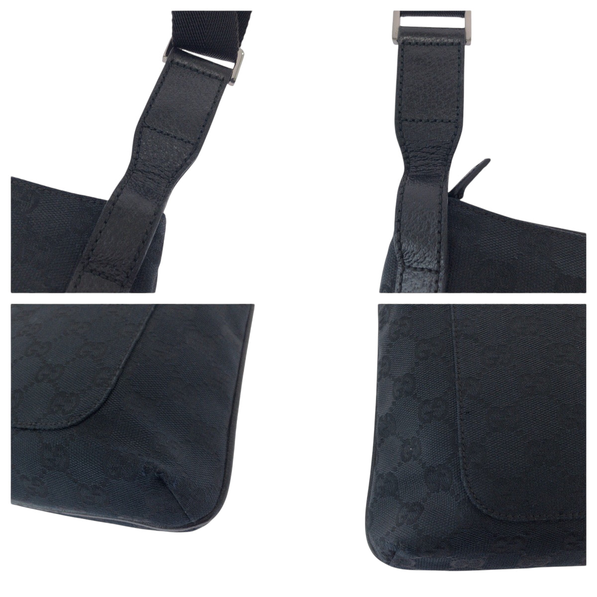 GUCCI Shoulder Bag 122793 GG canvas Black SilverMetal Shoulder Bag pochette Women Used Authentic