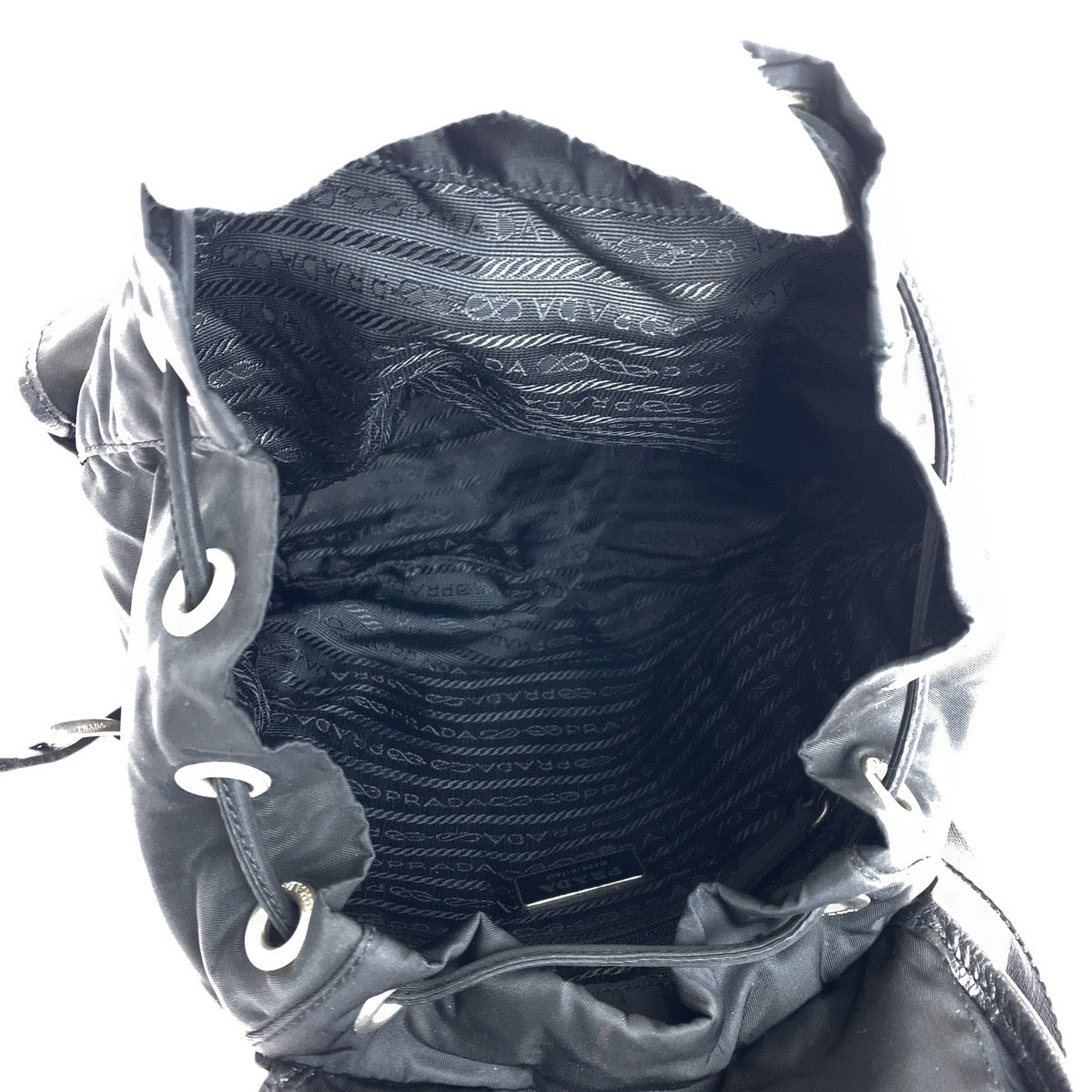 PRADA Backpack Nylon, Leather Black SilverMetal Backpack Backpack Test Triangle With logo Women Used Authentic