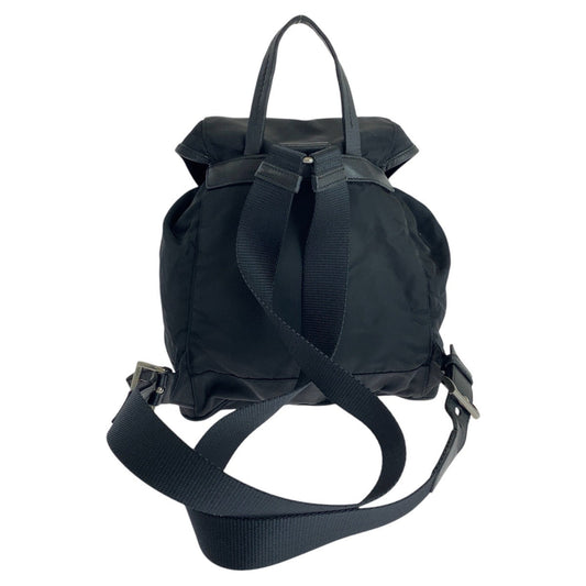 PRADA Backpack Nylon, Leather Black SilverMetal Backpack Backpack Test Triangle With logo Women Used Authentic