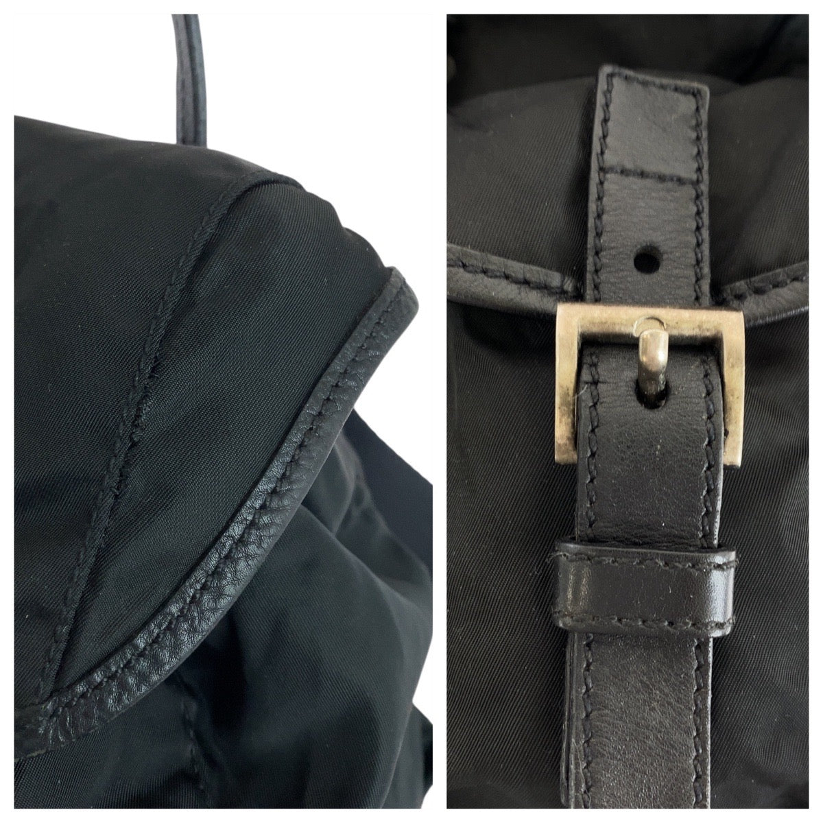 PRADA Backpack Nylon, Leather Black SilverMetal Backpack Backpack Test Triangle With logo Women Used Authentic