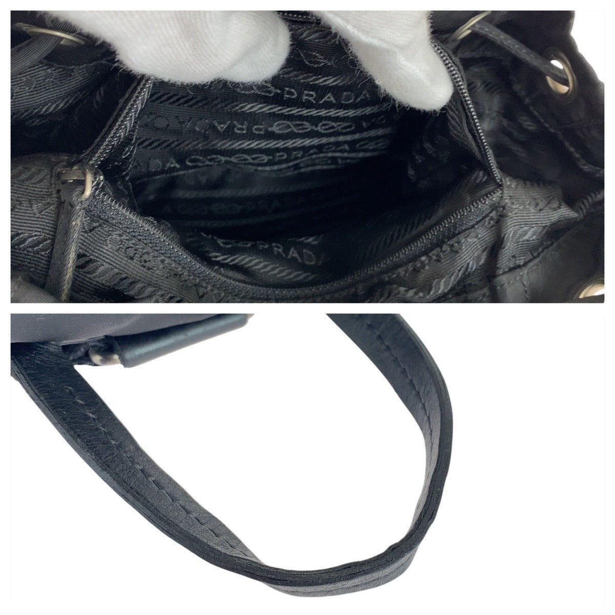 PRADA Backpack Nylon, Leather Black SilverMetal Backpack Backpack Test Triangle With logo Women Used Authentic