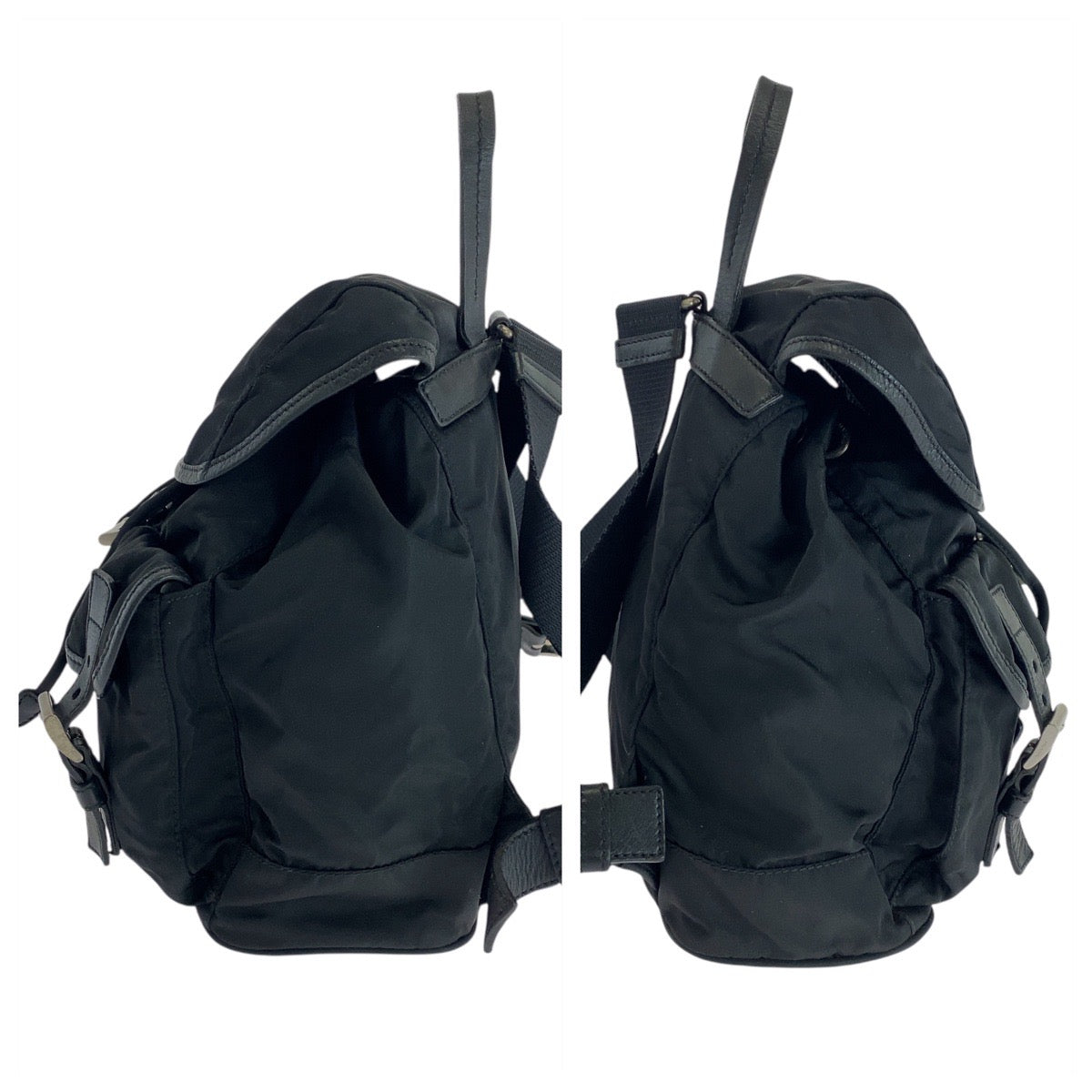 PRADA Backpack Nylon, Leather Black SilverMetal Backpack Backpack Test Triangle With logo Women Used Authentic