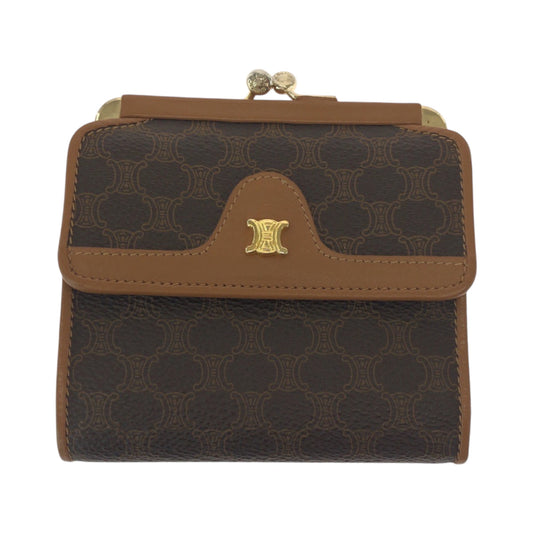 CELINE Tri-fold wallet PVC Brown Gold Metal Purse Folding Wallet Compact Wallet Macadam Pattern Women Used Authentic