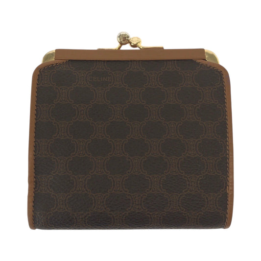 CELINE Tri-fold wallet PVC Brown Gold Metal Purse Folding Wallet Compact Wallet Macadam Pattern Women Used Authentic
