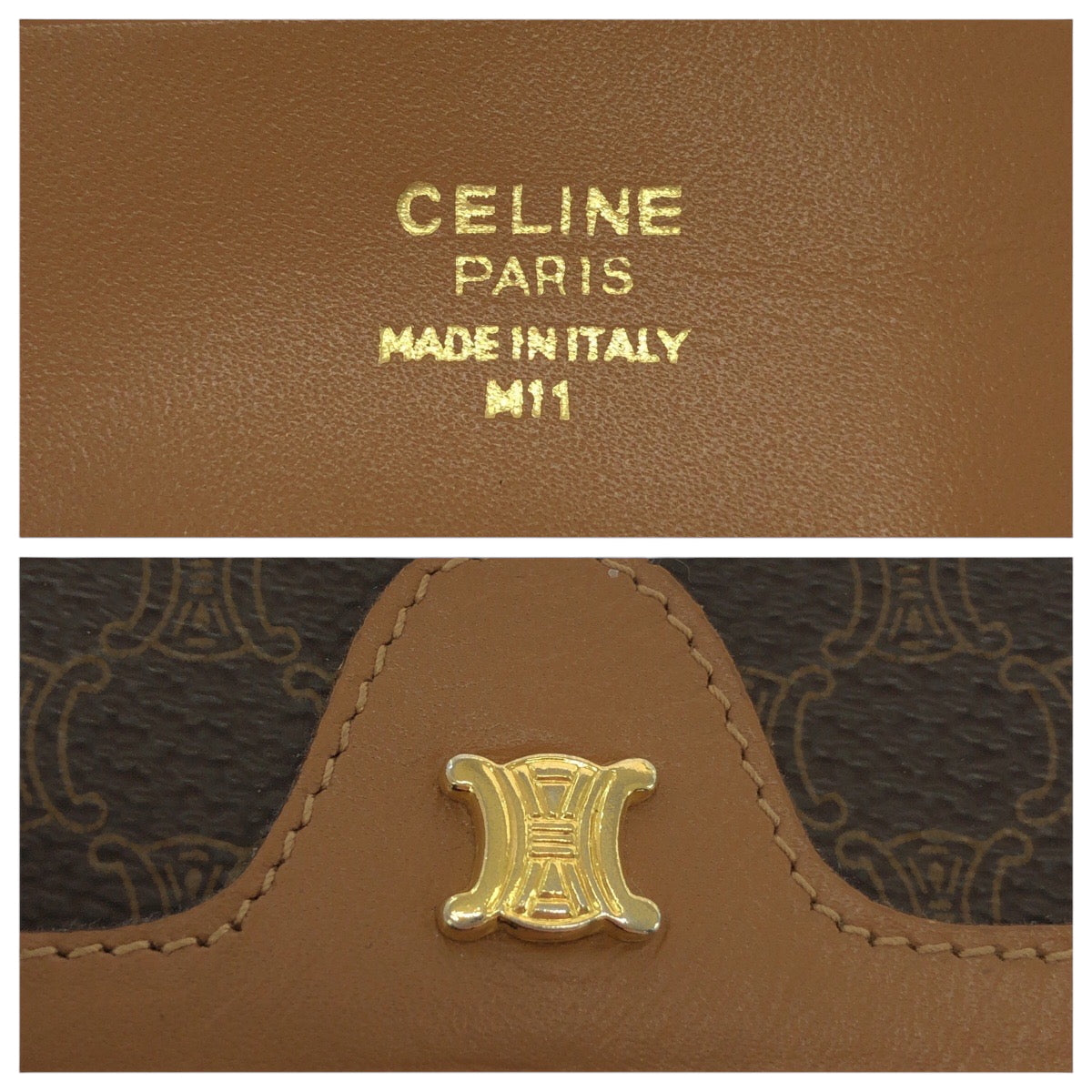 CELINE Tri-fold wallet PVC Brown Gold Metal Purse Folding Wallet Compact Wallet Macadam Pattern Women Used Authentic