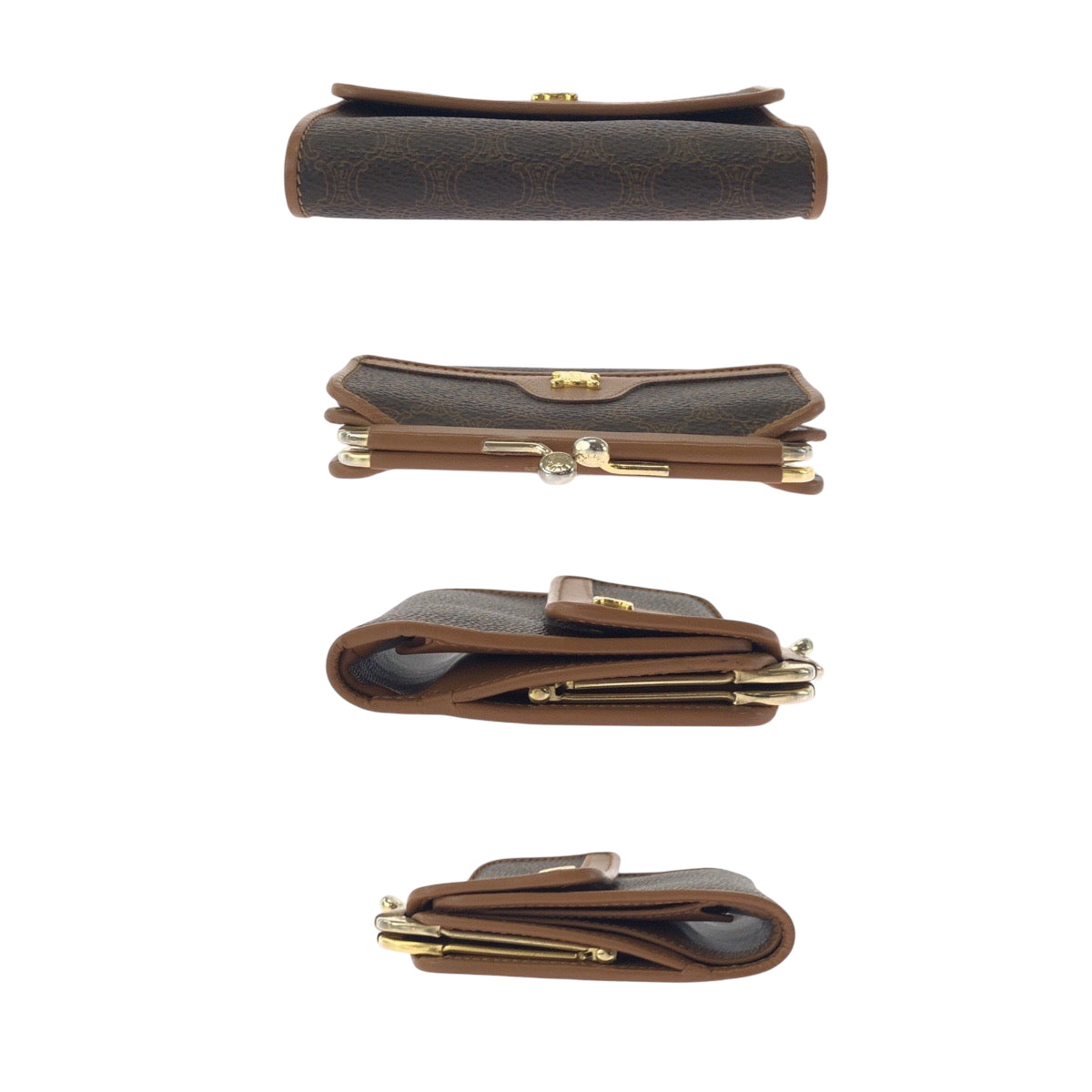 CELINE Tri-fold wallet PVC Brown Gold Metal Purse Folding Wallet Compact Wallet Macadam Pattern Women Used Authentic