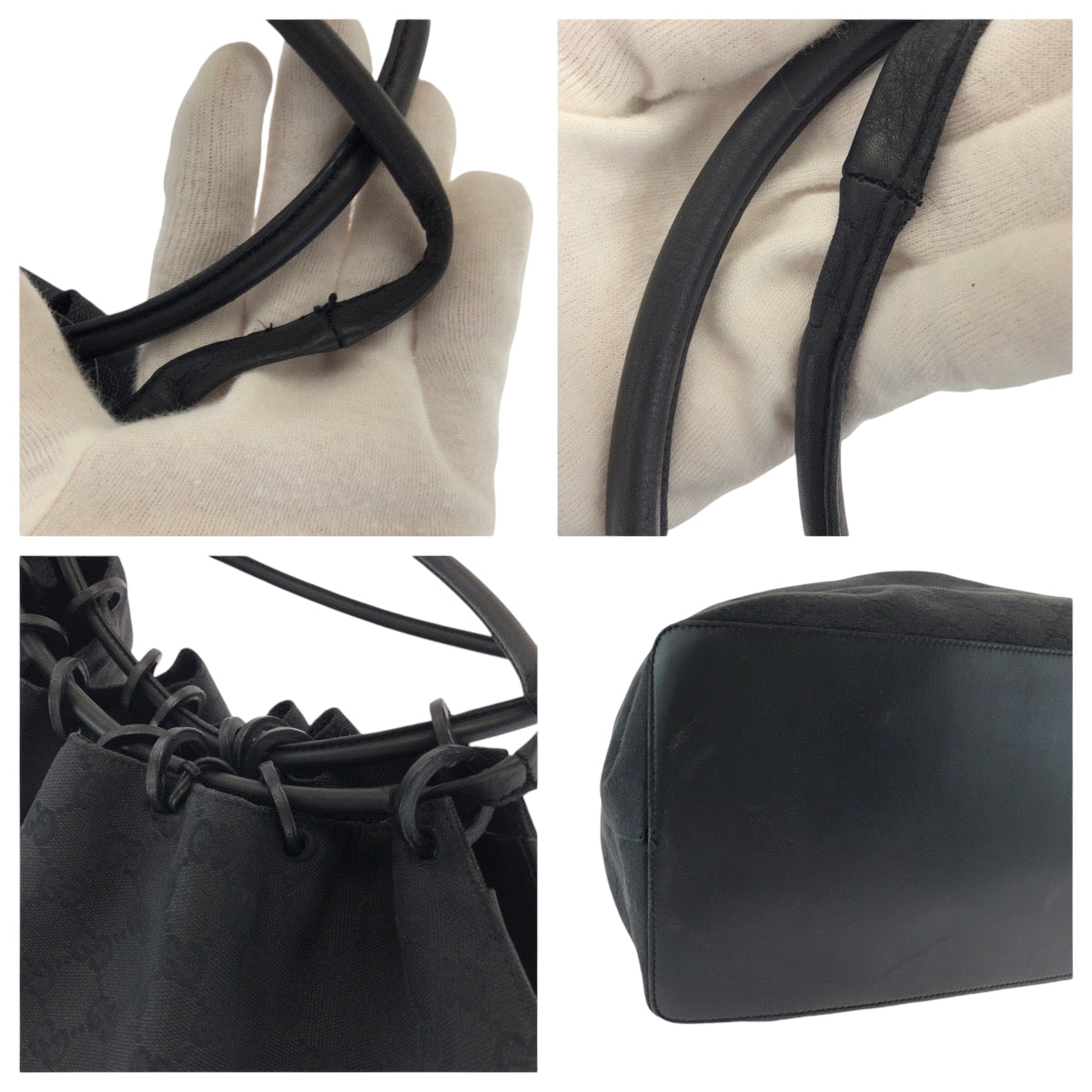 GUCCI Shoulder Bag 91379 GG canvas Black Black Metal Drawstring Shoulder Bag Women Used Authentic