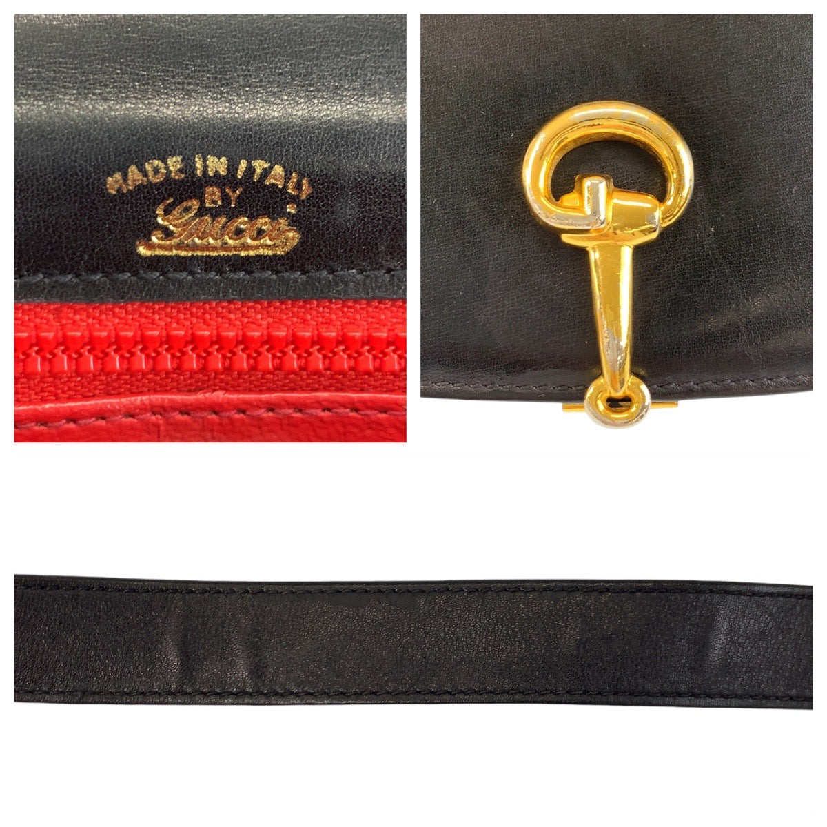 GUCCI Shoulder Bag leather Black GoldMetal Shoulder Bag pochette Horsebit Women Used Authentic