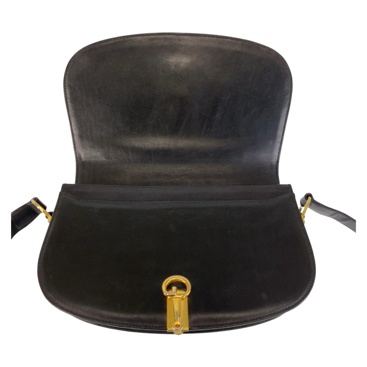GUCCI Shoulder Bag leather Black GoldMetal Shoulder Bag pochette Horsebit Women Used Authentic