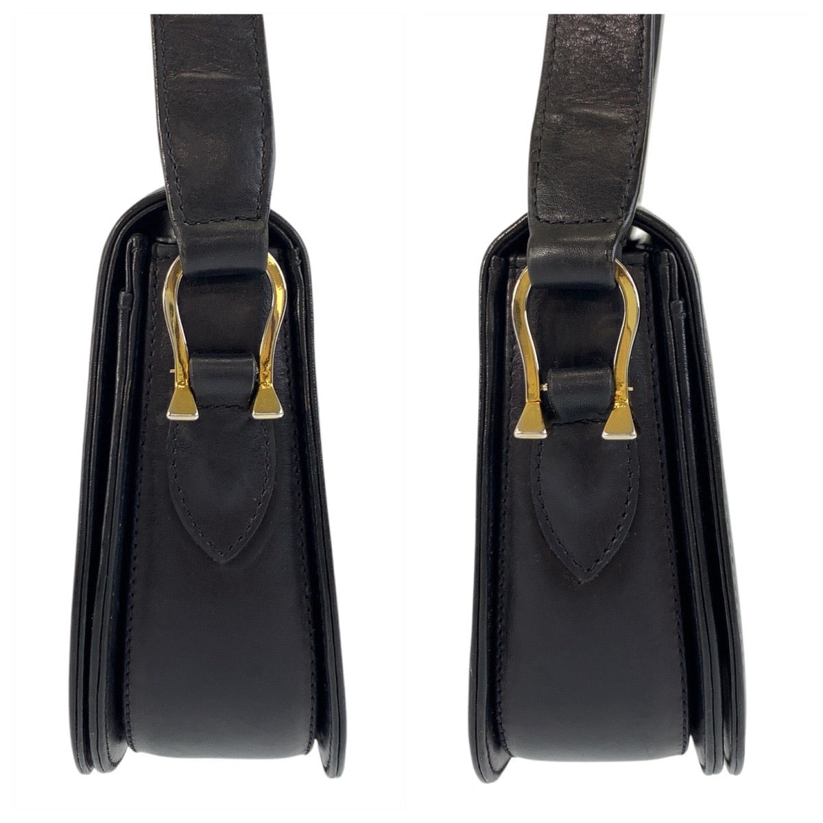 GUCCI Shoulder Bag leather Black GoldMetal Shoulder Bag pochette Horsebit Women Used Authentic