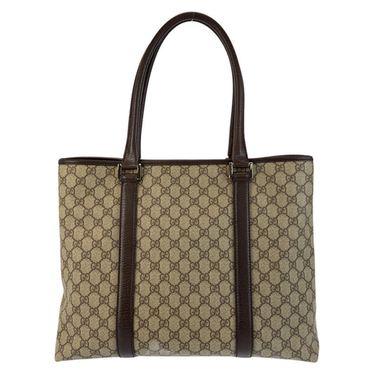 GUCCI Tote Bag 114288 GG Supreme canvas, leather Beige brown Tote Bag Shoulder Bag Women Used Authentic