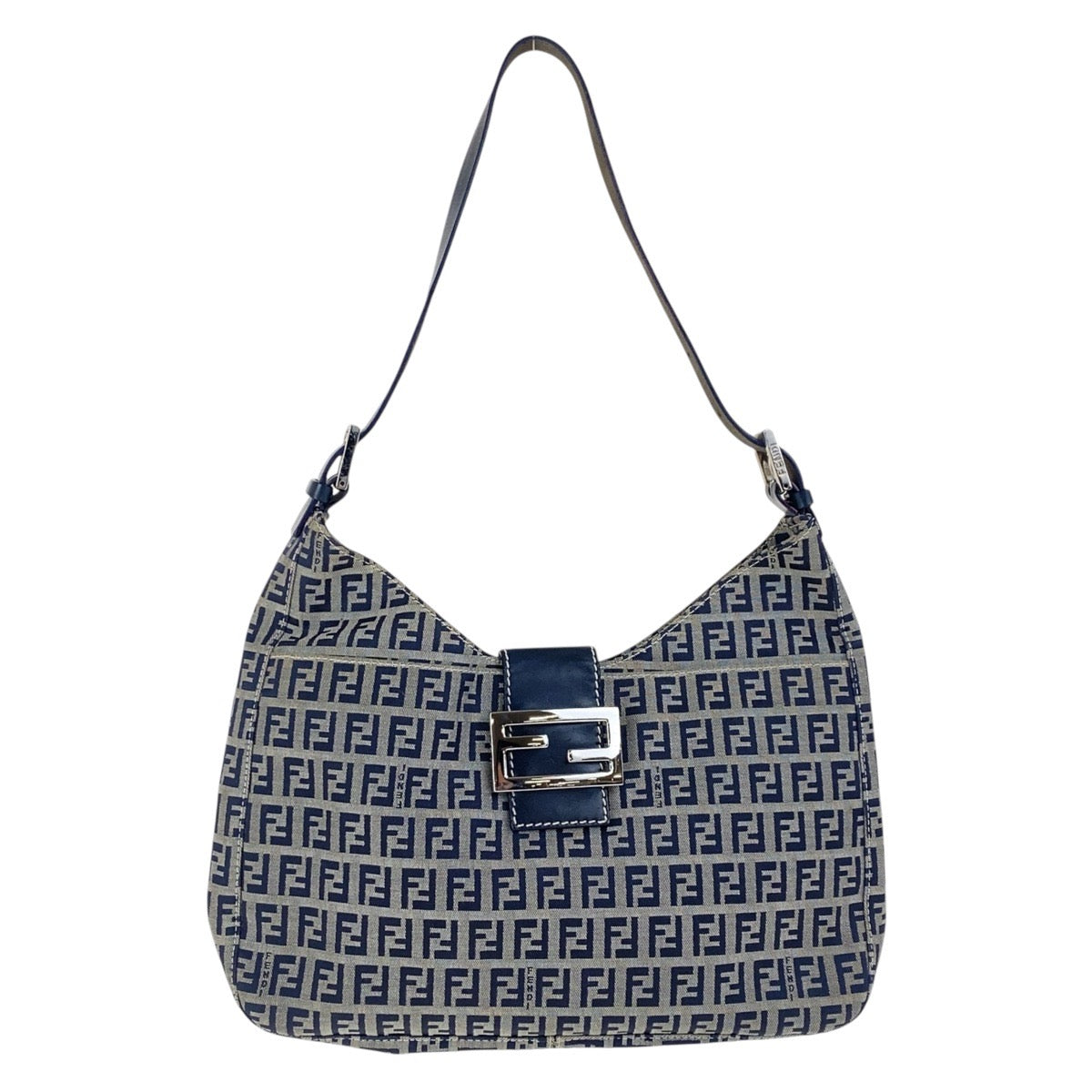 FENDI Shoulder Bag canvas Navy SilverMetal Zucchino