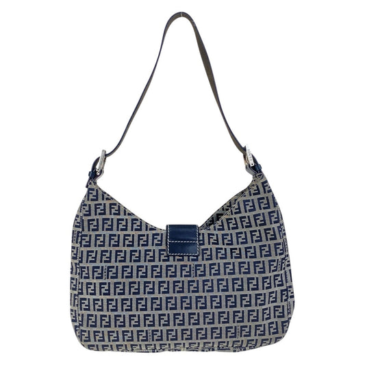 FENDI Shoulder Bag canvas Navy SilverMetal Zucchino