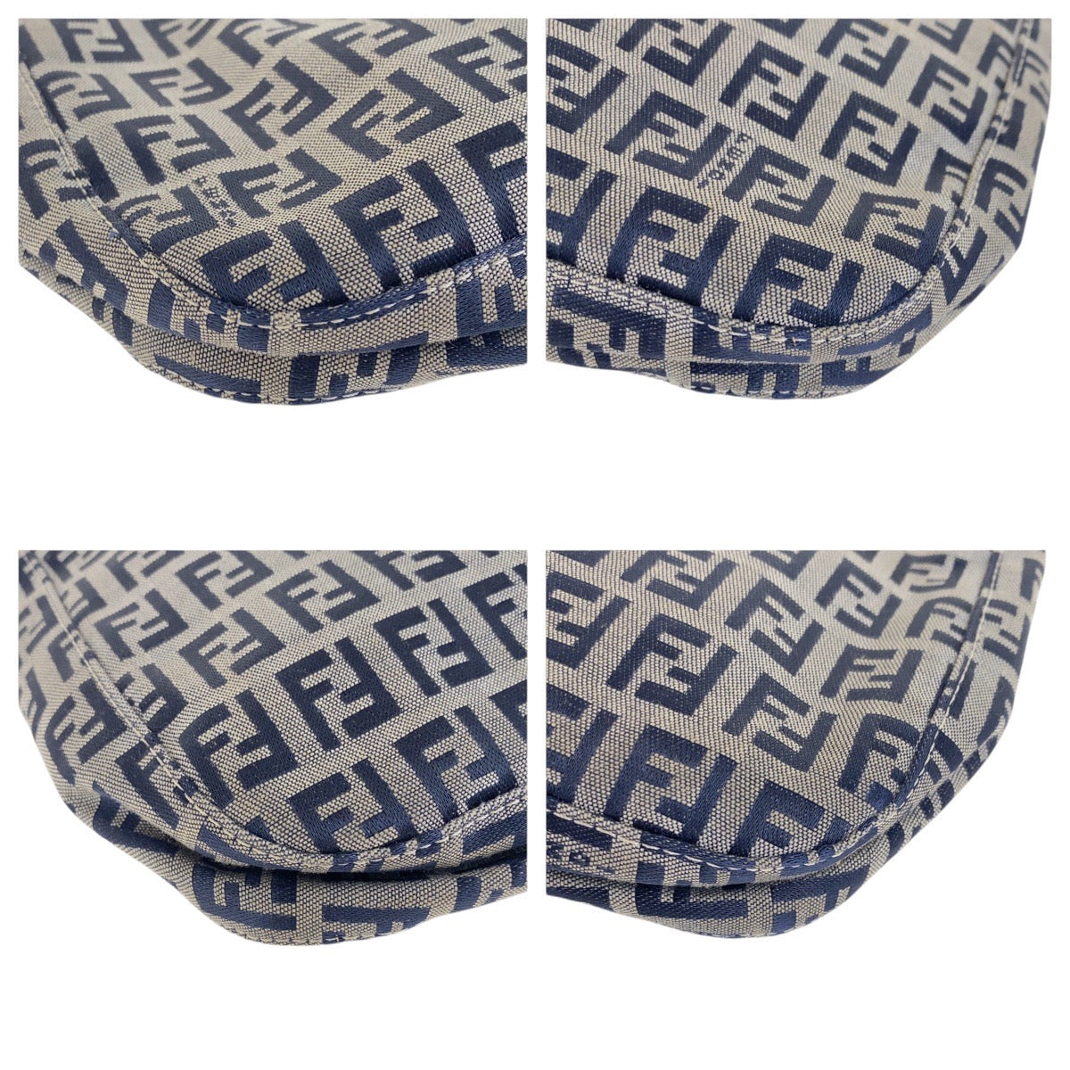 FENDI Shoulder Bag canvas Navy SilverMetal Zucchino