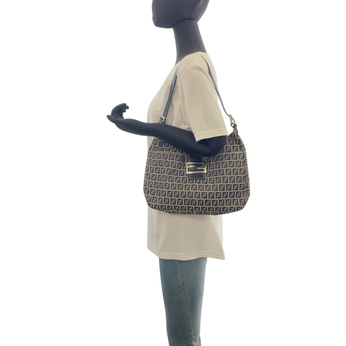 FENDI Shoulder Bag canvas Navy SilverMetal Zucchino