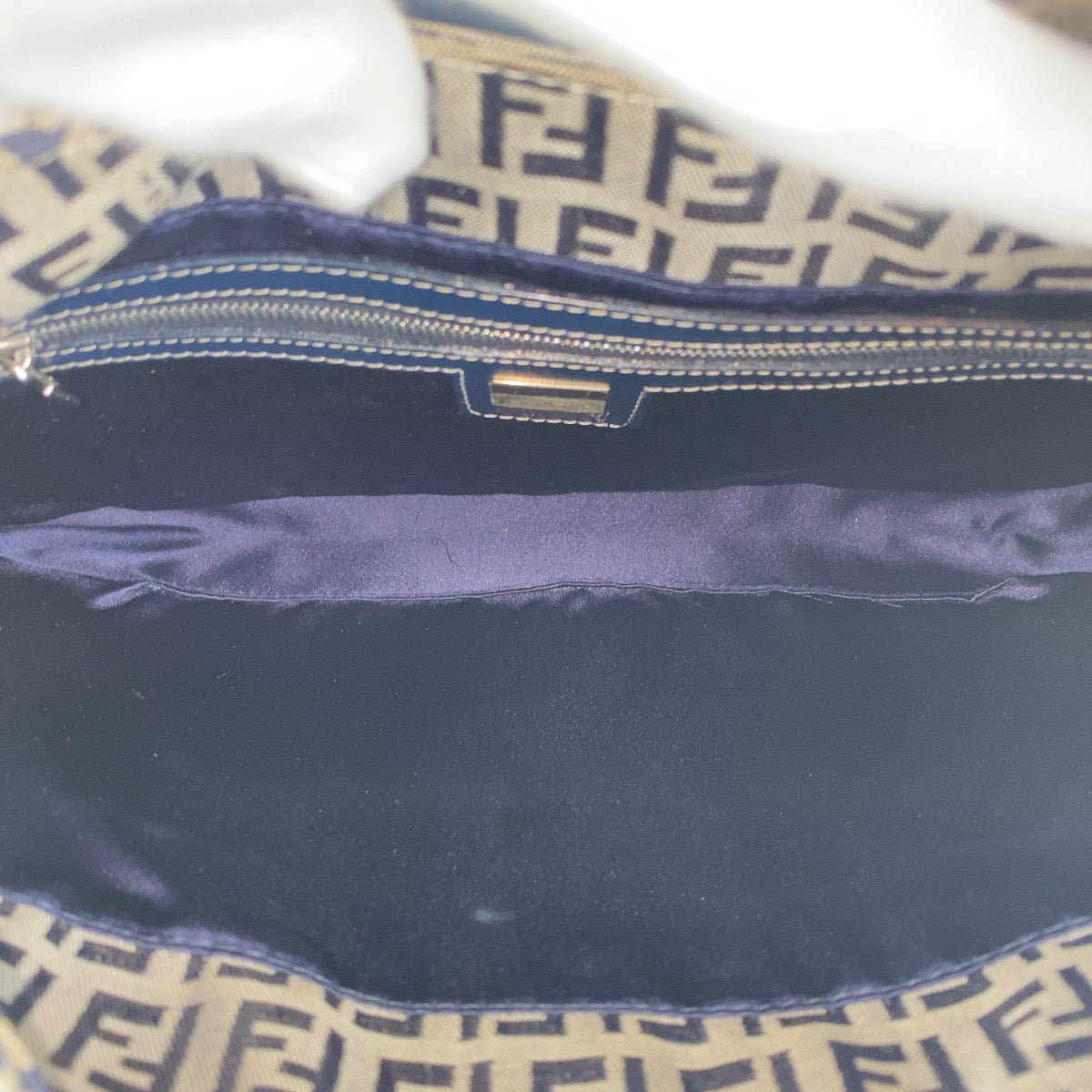 FENDI Shoulder Bag canvas Navy SilverMetal Zucchino