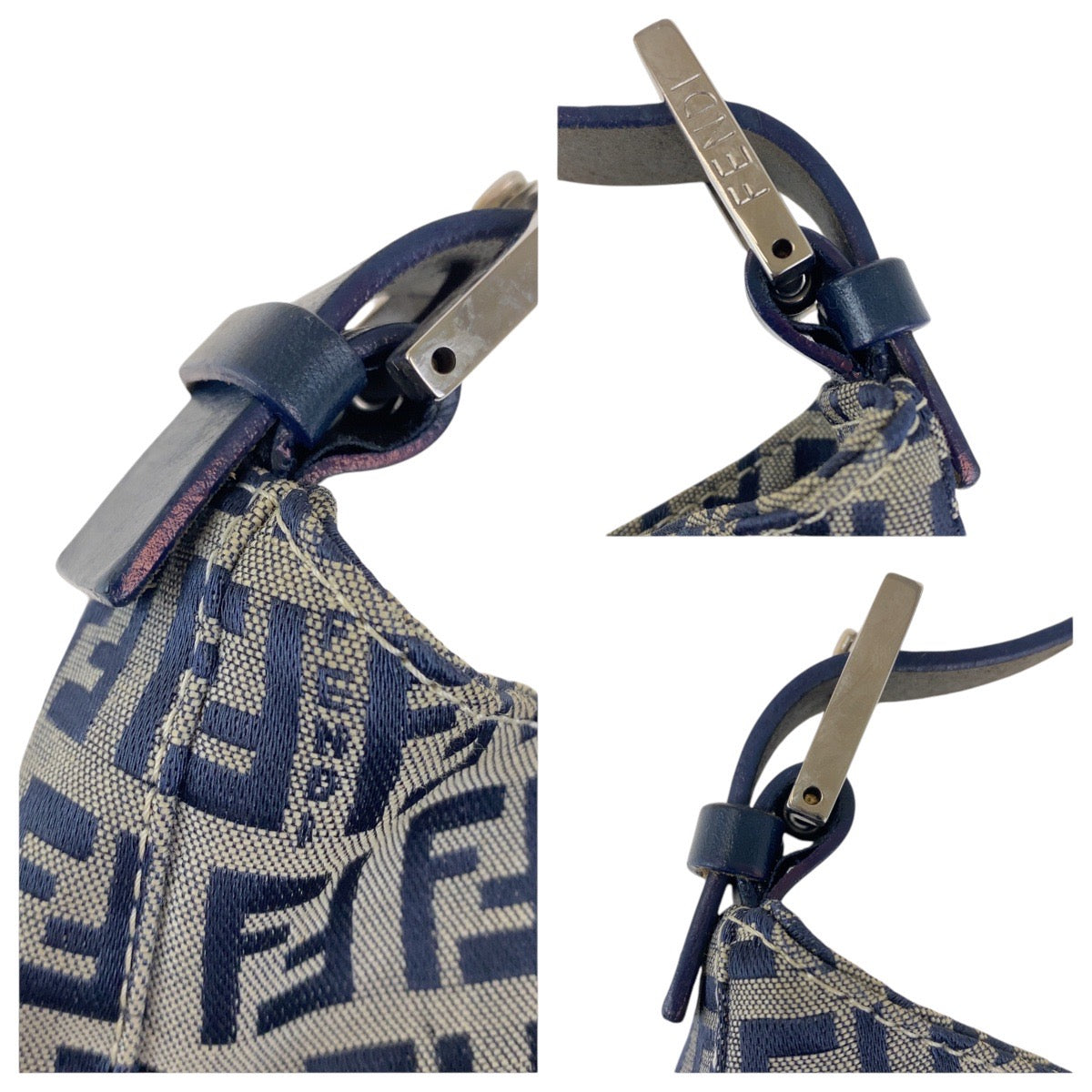 FENDI Shoulder Bag canvas Navy SilverMetal Zucchino