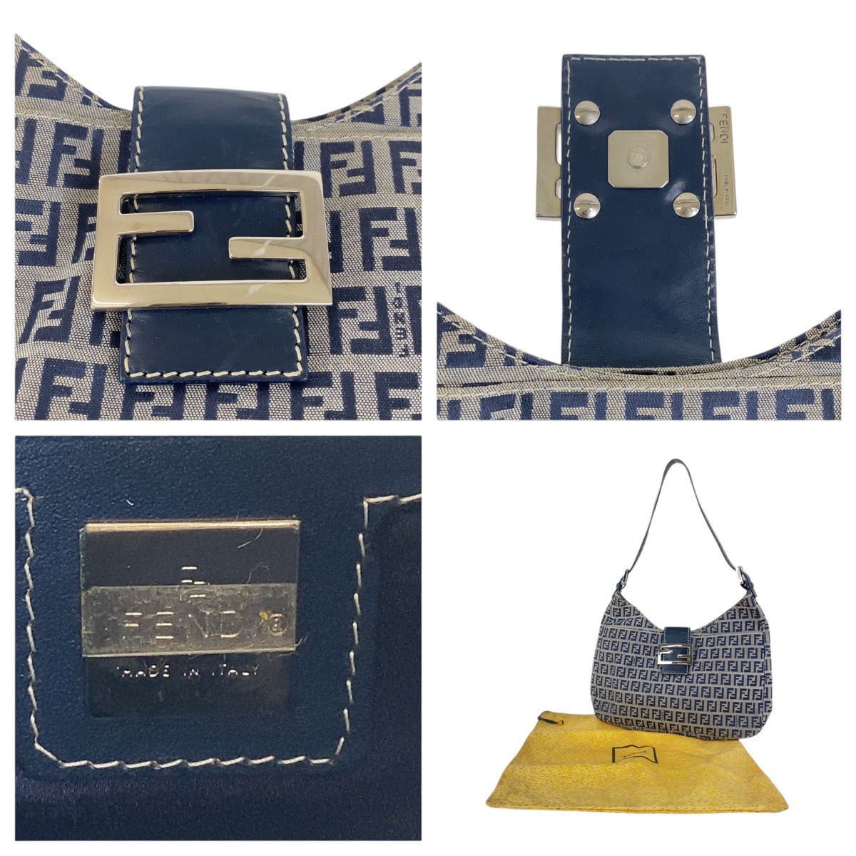 FENDI Shoulder Bag canvas Navy SilverMetal Zucchino
