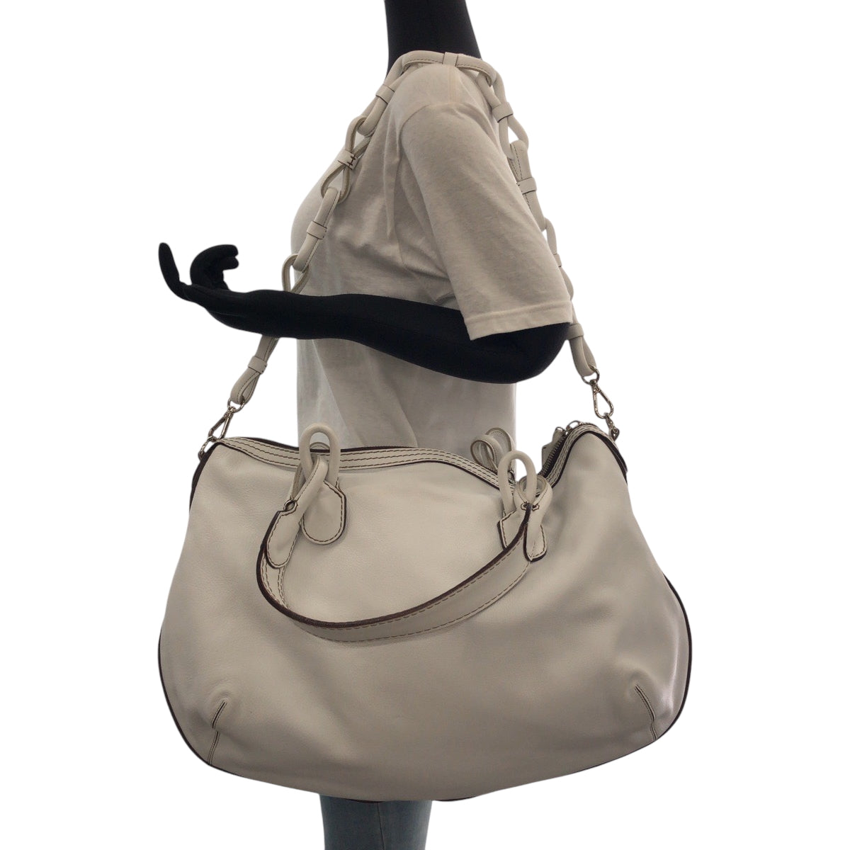 LOEWE Shoulder Bag leather White SilverMetal Shoulder Bag Tote Bag Handbag 2way fiesta Women Used Authentic