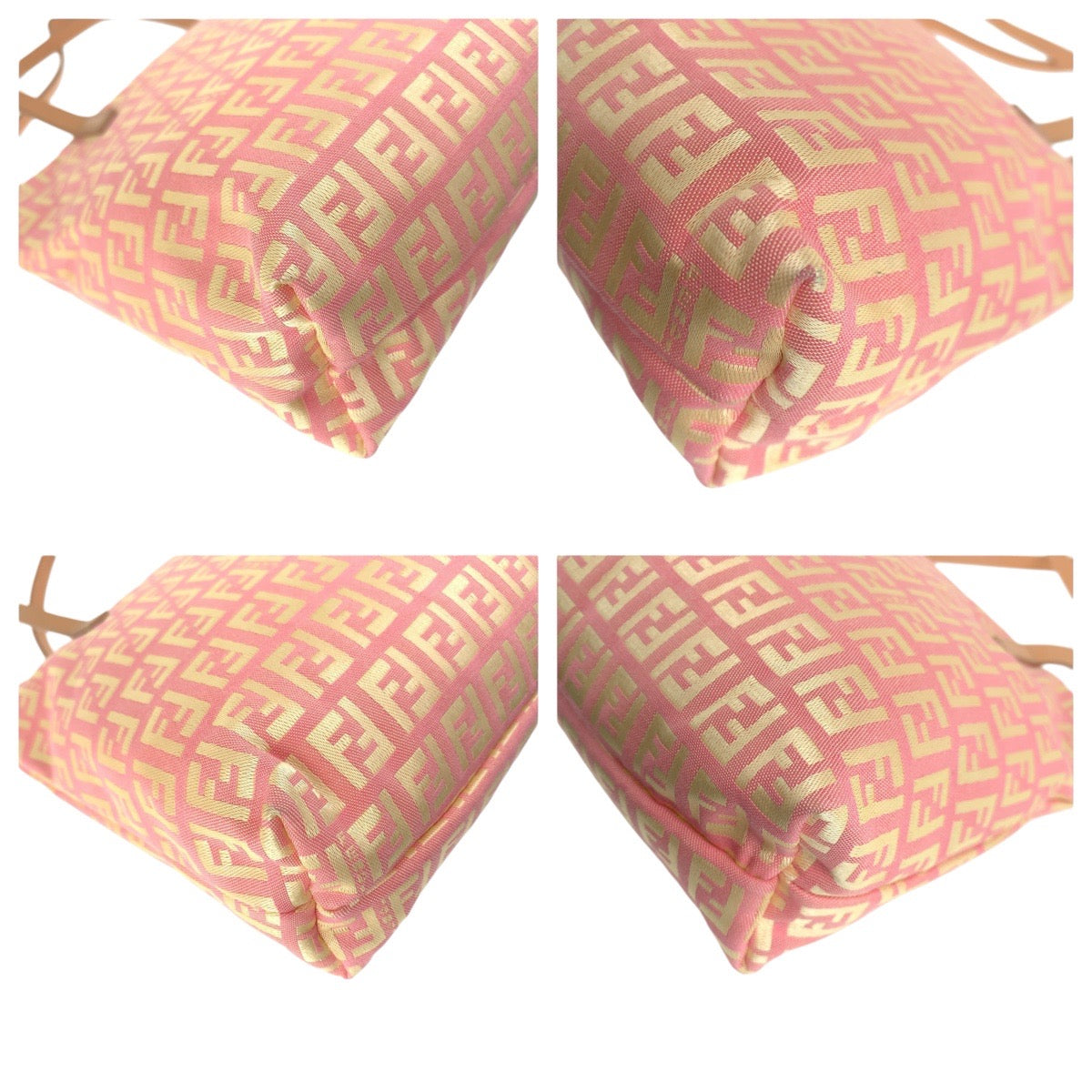 FENDI Tote Bag 2305 8BH021 028 Canvas, Leather Pink Beige Gold Metal Tote Bag Shoulder Bag Zucchino Women Used Authentic