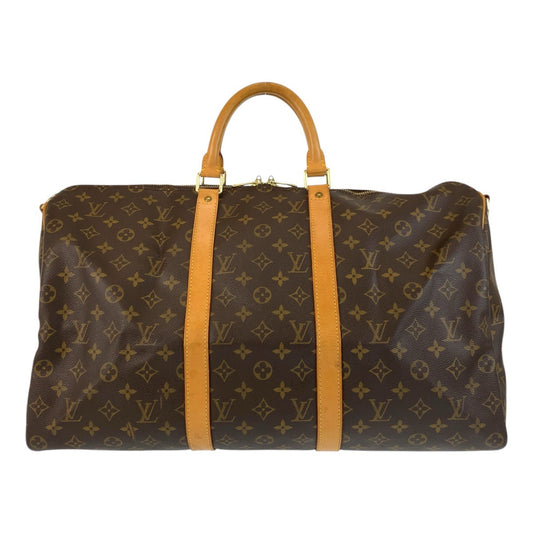 LOUIS VUITTON Boston Duffel bag M41426 PVC, Leather Brown Gold Metal Boston Duffel bag Shoulder Bag 2way Monogram Keepall 50 bandouliere mens Used Authentic