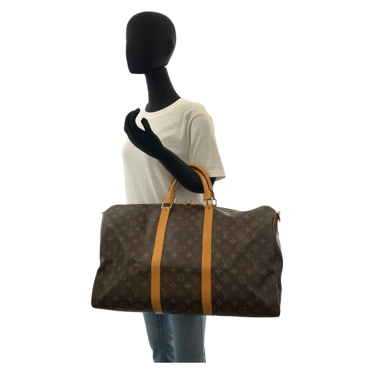 LOUIS VUITTON Boston Duffel bag M41426 PVC, Leather Brown Gold Metal Boston Duffel bag Shoulder Bag 2way Monogram Keepall 50 bandouliere mens Used Authentic