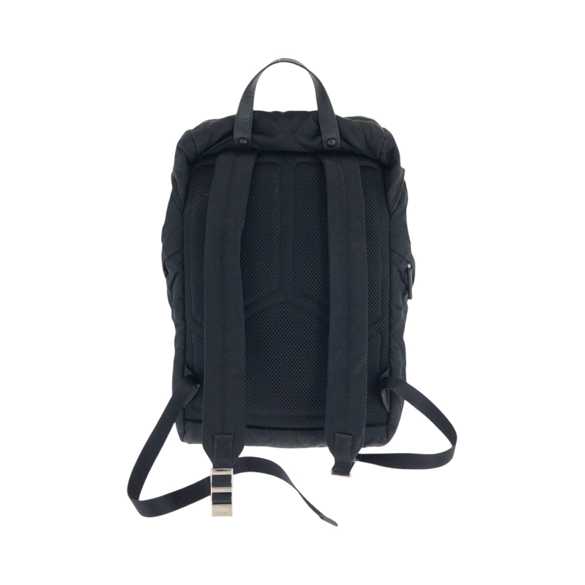 PRADA Backpack 2VZ135 Nylon Black SilverMetal Backpack Backpack Test suit quilting Triangle With logo mens(Unisex) Used Authentic