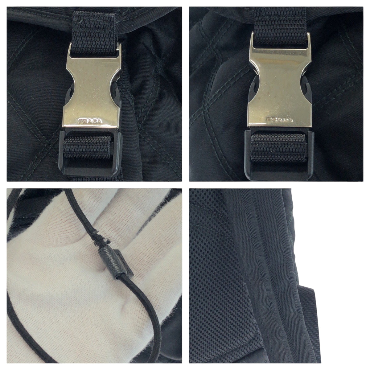 PRADA Backpack 2VZ135 Nylon Black SilverMetal Backpack Backpack Test suit quilting Triangle With logo mens(Unisex) Used Authentic