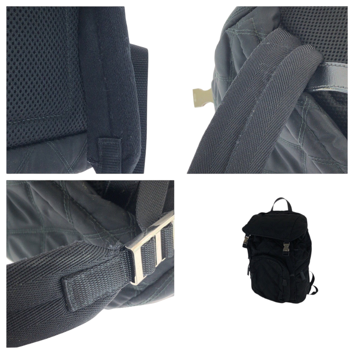 PRADA Backpack 2VZ135 Nylon Black SilverMetal Backpack Backpack Test suit quilting Triangle With logo mens(Unisex) Used Authentic