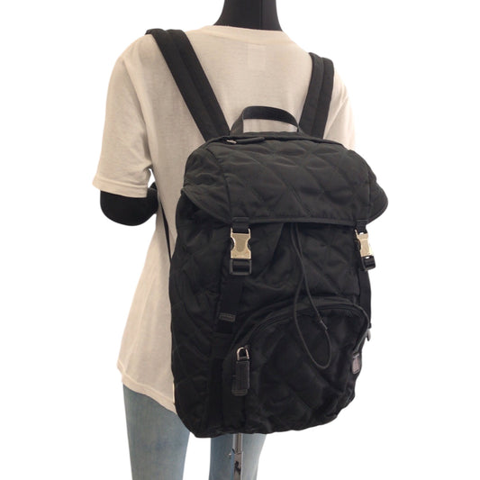 PRADA Backpack 2VZ135 Nylon Black SilverMetal Backpack Backpack Test suit quilting Triangle With logo mens(Unisex) Used Authentic