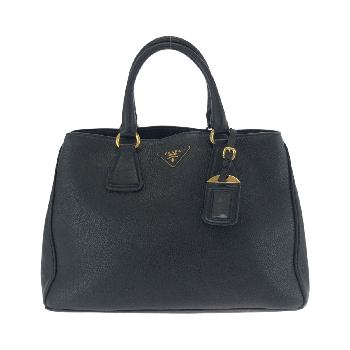 PRADA Tote Bag BN2579 leather Black GoldMetal Tote Bag Handbag Shoulder Bag Vitterodino Triangle With logo Women Used Authentic