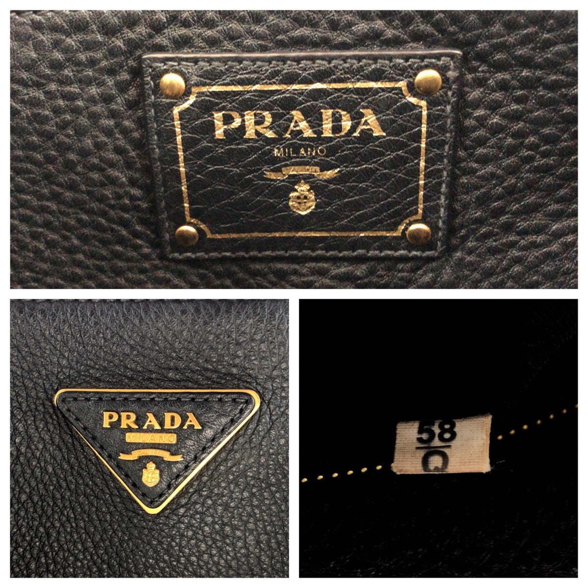 PRADA Tote Bag BN2579 leather Black GoldMetal Tote Bag Handbag Shoulder Bag Vitterodino Triangle With logo Women Used Authentic