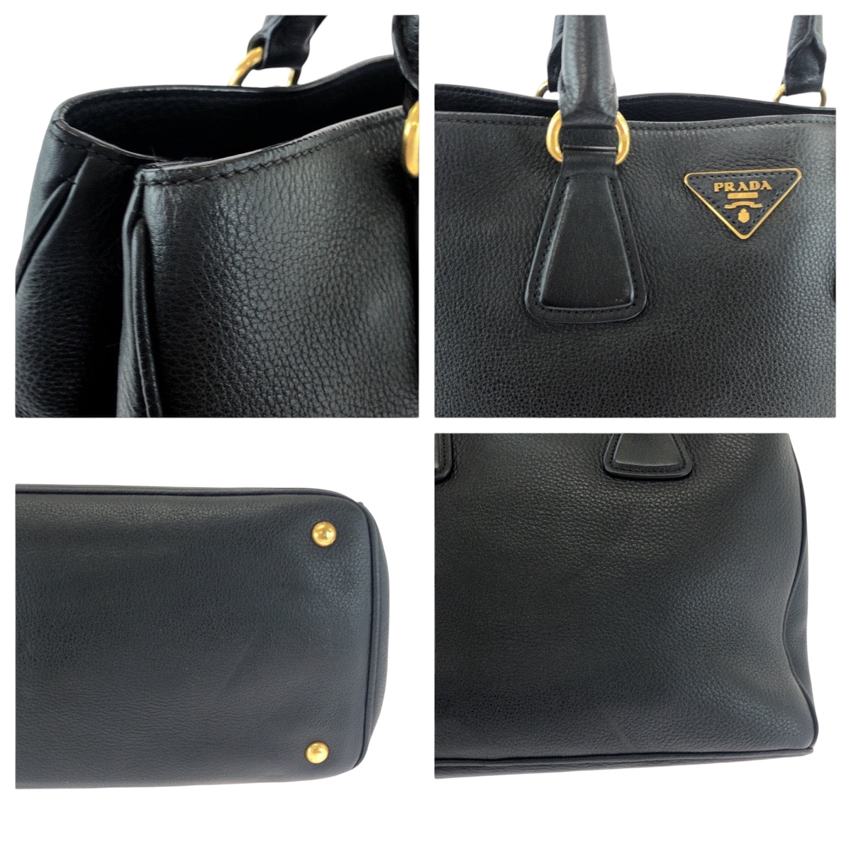 PRADA Tote Bag BN2579 leather Black GoldMetal Tote Bag Handbag Shoulder Bag Vitterodino Triangle With logo Women Used Authentic