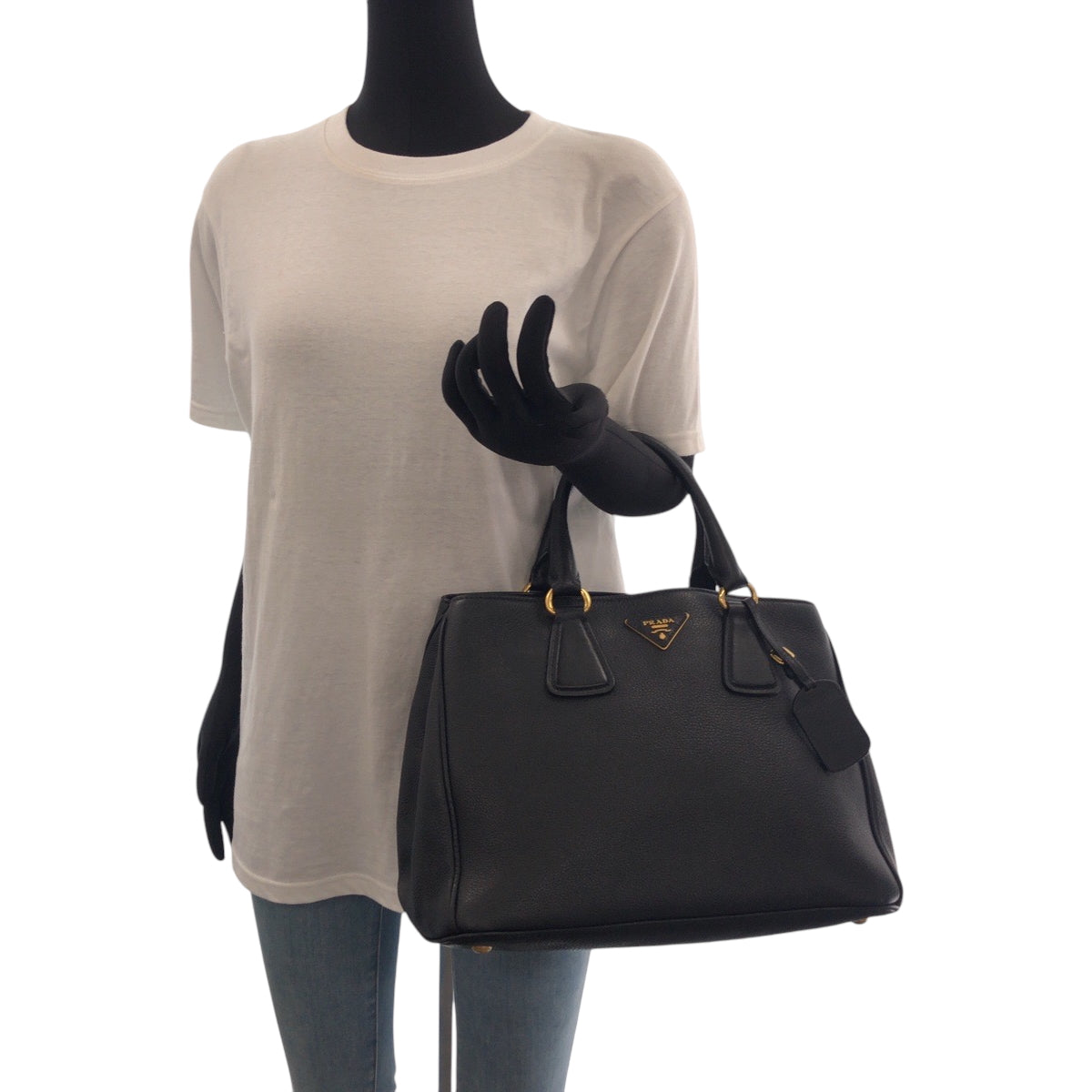 PRADA Tote Bag BN2579 leather Black GoldMetal Tote Bag Handbag Shoulder Bag Vitterodino Triangle With logo Women Used Authentic
